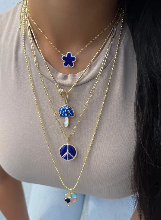 Collar Flor Grande Piedra Azul