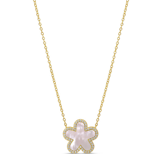 Collar Flor Grande Piedra Blanca