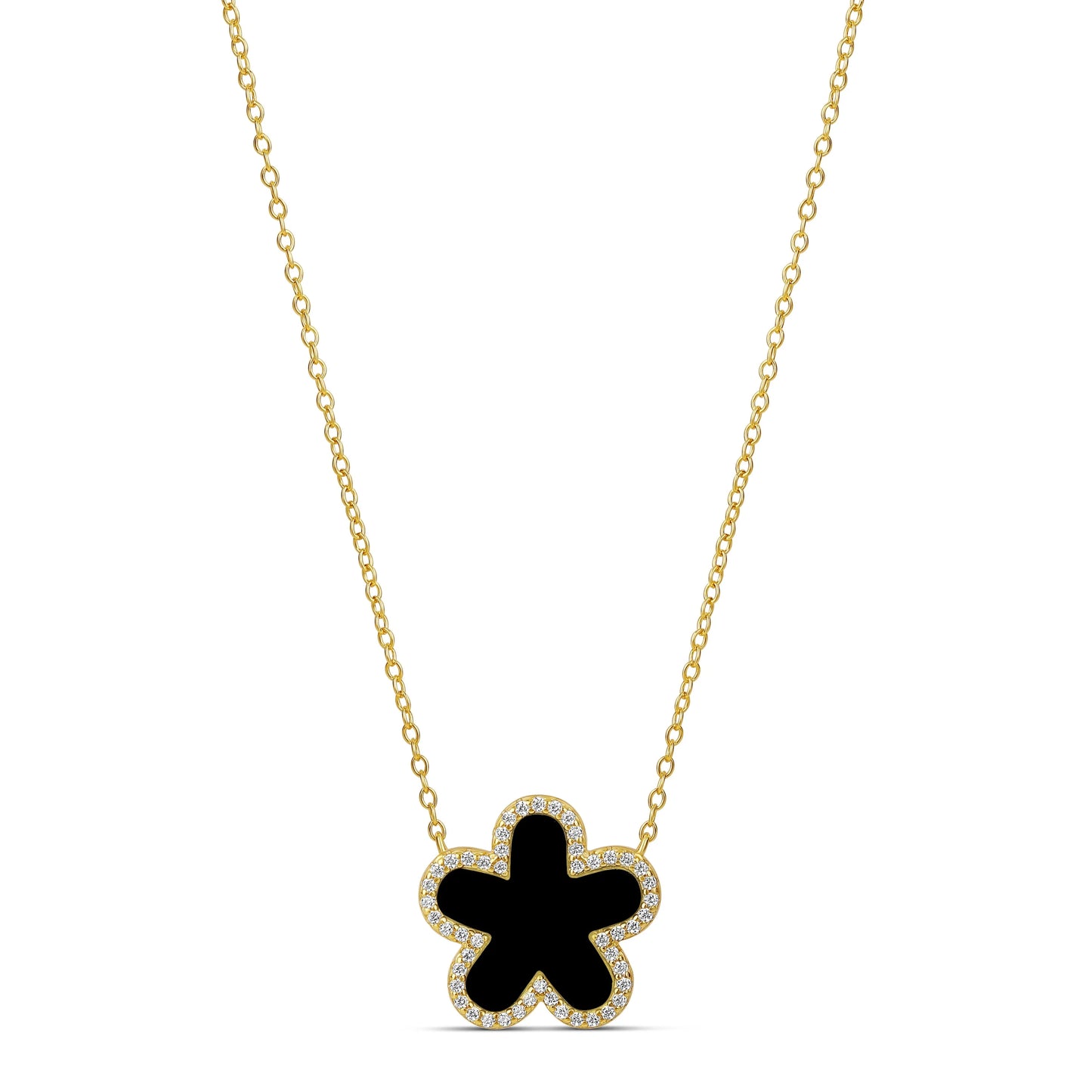 Collar Flor Grande piedra Negra