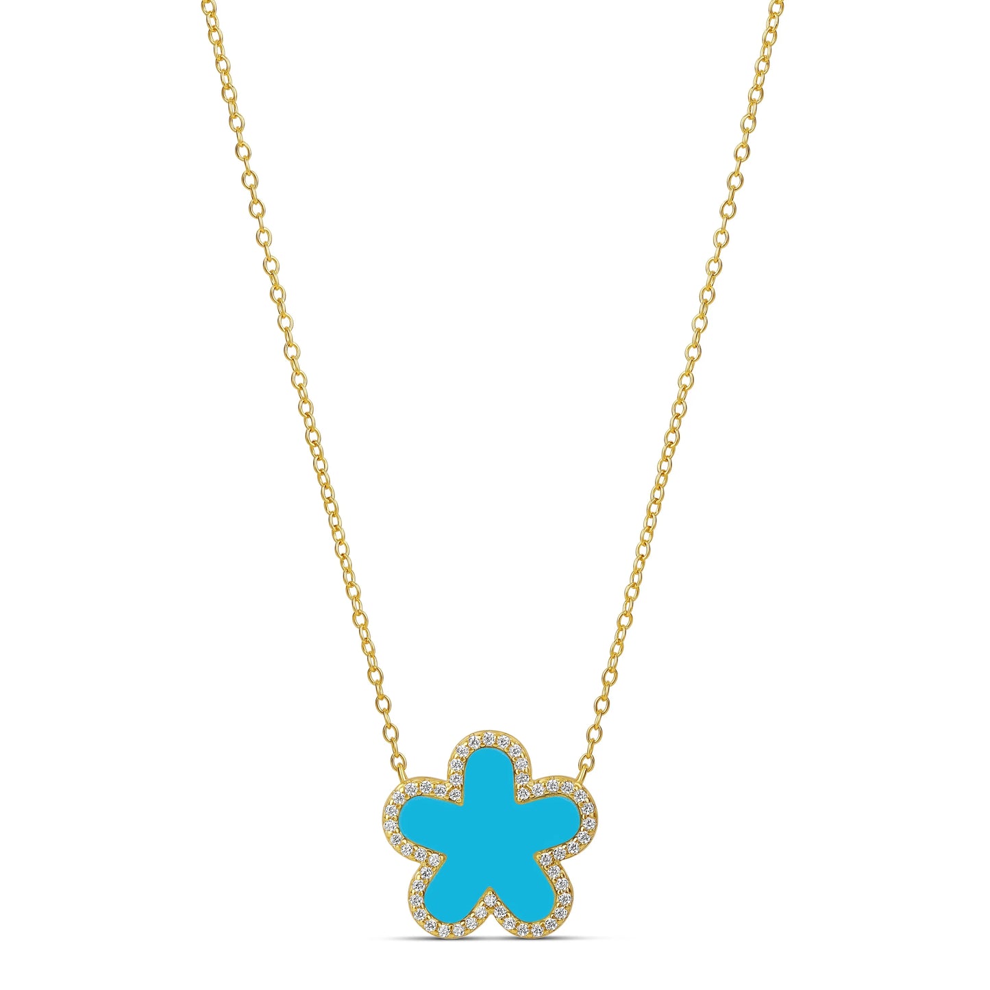 Collar Flor Grande Piedra Turquesa