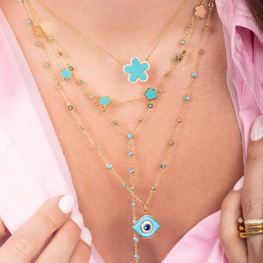 Collar Flor Grande Piedra Turquesa