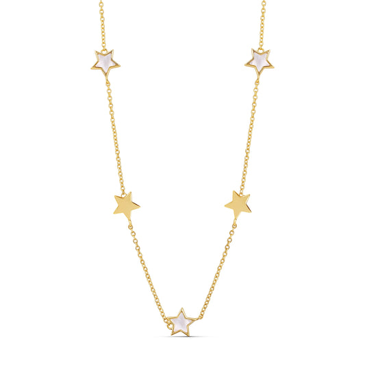 Collar Multi Estrellas Blancas y Doradas