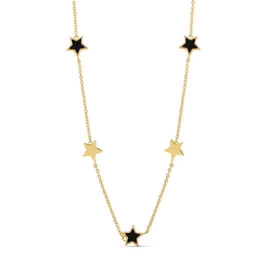Collar Multi Estrellas Negras y Doradas