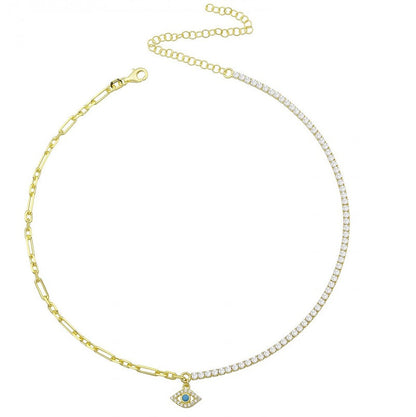 Collar PaperClip con Ojito Turquesa y Circonias