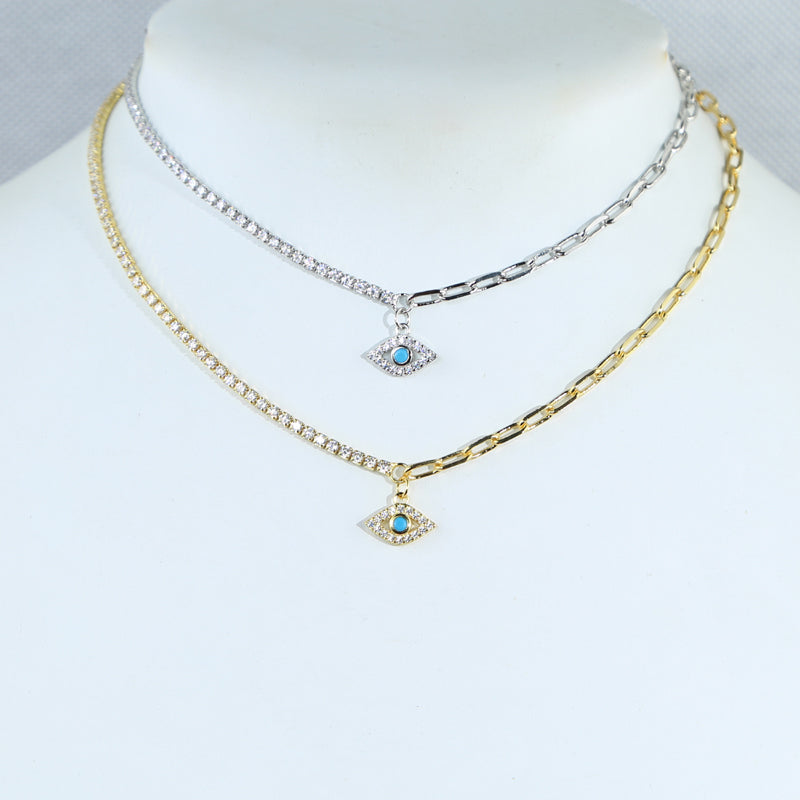 Collar PaperClip con Ojito Turquesa y Circonias