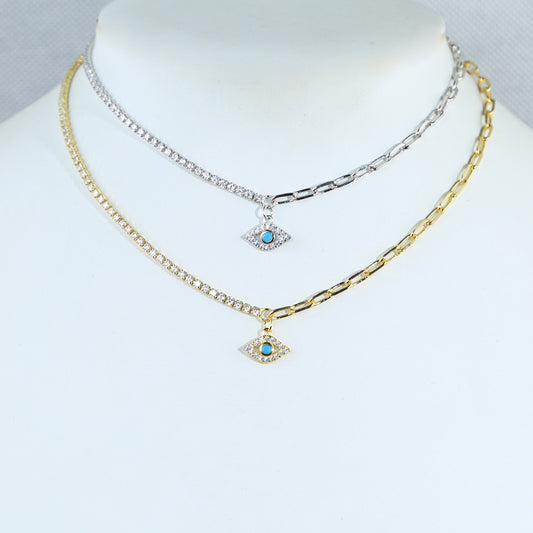 Collar PaperClip con Ojito Turquesa y Circonias
