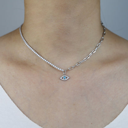 Collar PaperClip con Ojito Turquesa y Circonias