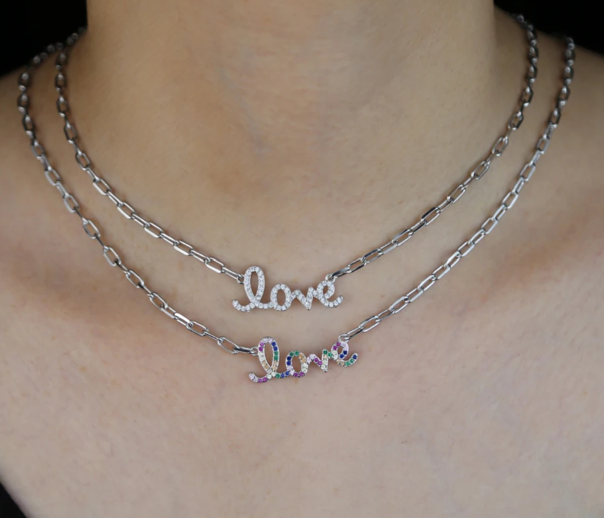 Collar  PaperClip Love Circonias Plateadas