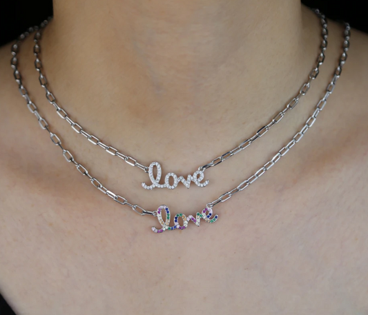 Collar  PaperClip Love Circonias Plateadas