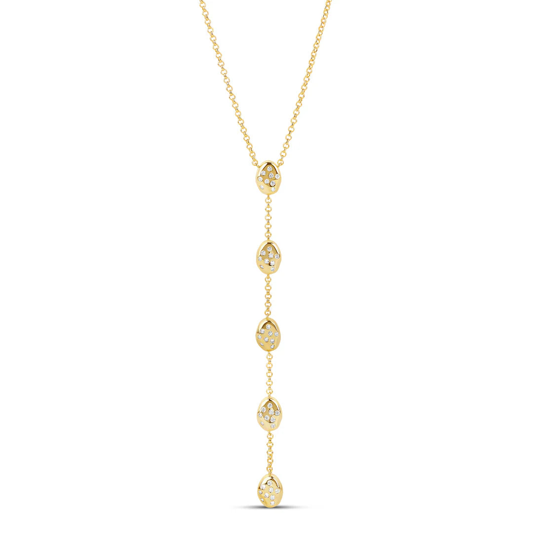 Collar Lariat Pebble Dorado con Circonias