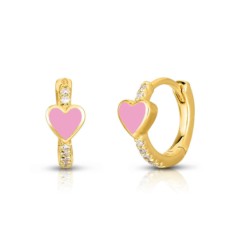 Mini Arracadas con Corazon Rosa