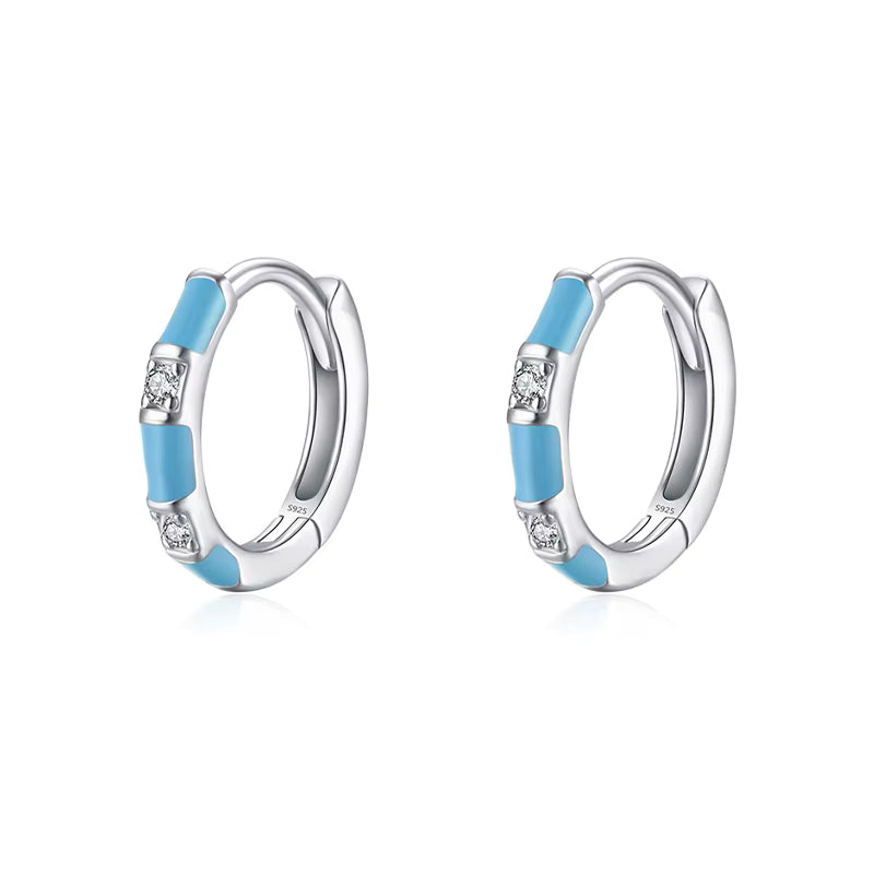 Mini Arracadas Esmalte Turquesa con Dos Mini Circonias