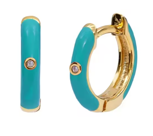 Mini Arracadas Esmalte Turquesa con Una Circonia