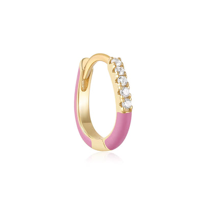Mini Arracadas Mitad Esmalte Fiusha Mitad Circonias