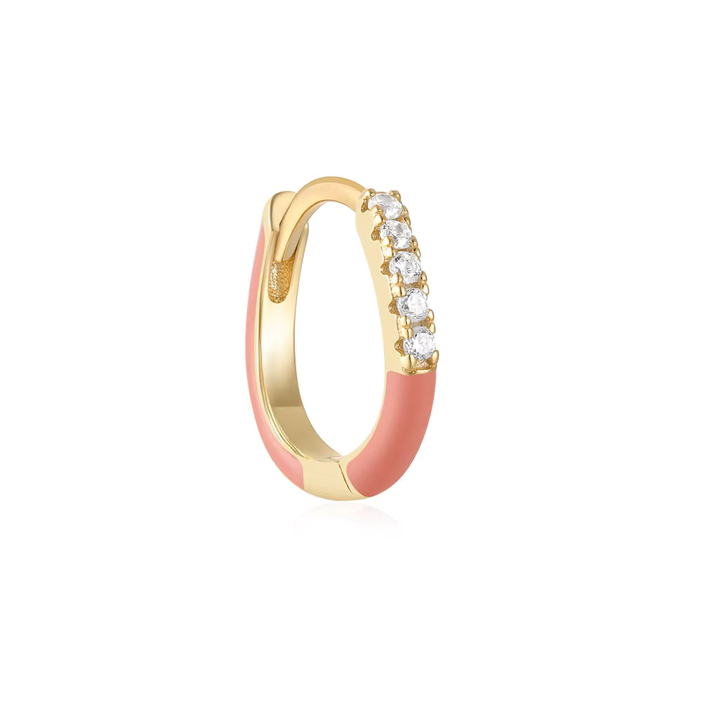 Mini Arracadas Mitad Esmalte Rosa Mitad Circonias