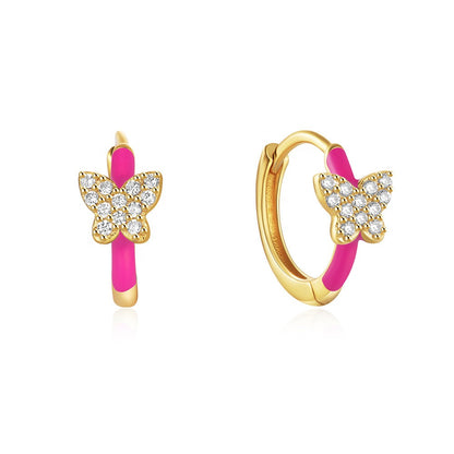 Mini-Arracadas Rosas con Mariposa