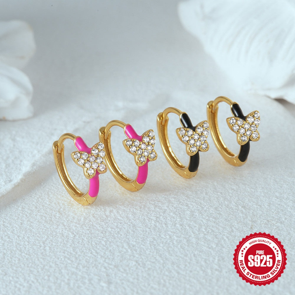 Mini-Arracadas Rosas con Mariposa