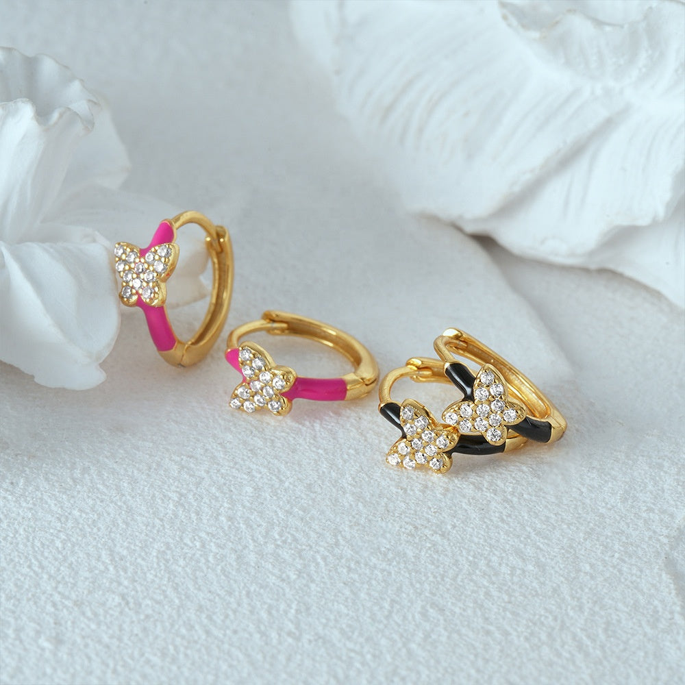 Mini-Arracadas Rosas con Mariposa
