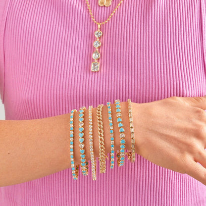 Pulsera Tennis de Corazones Turquesa