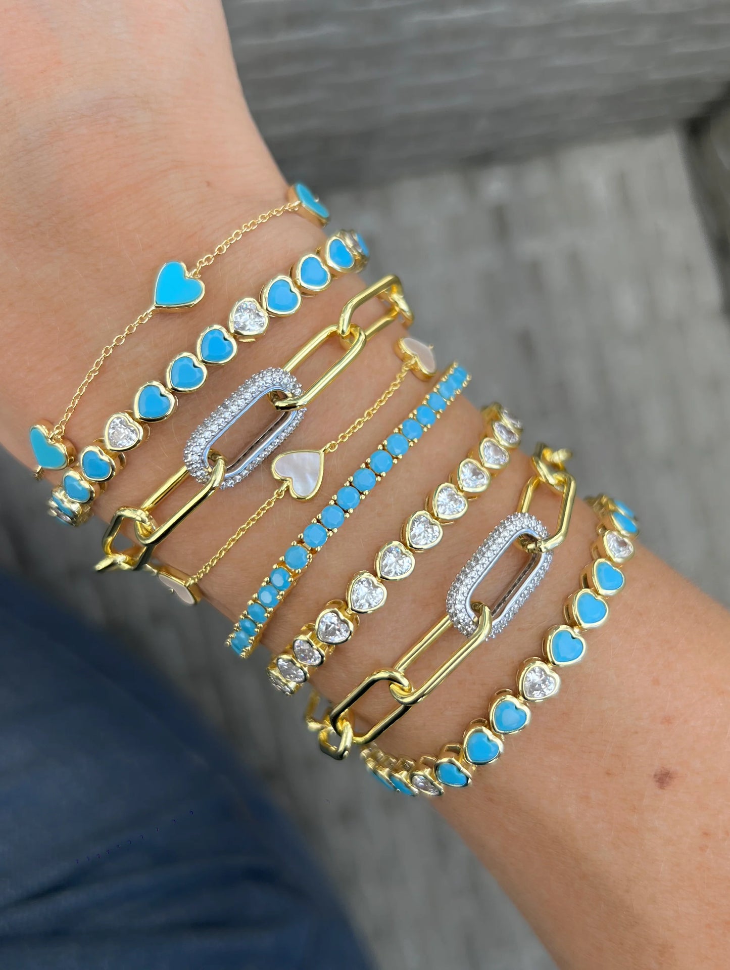 Pulsera Tennis de Corazones Turquesa