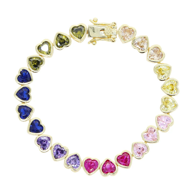 Pulsera Tennis Rainbow de Corazones arriba y abajo