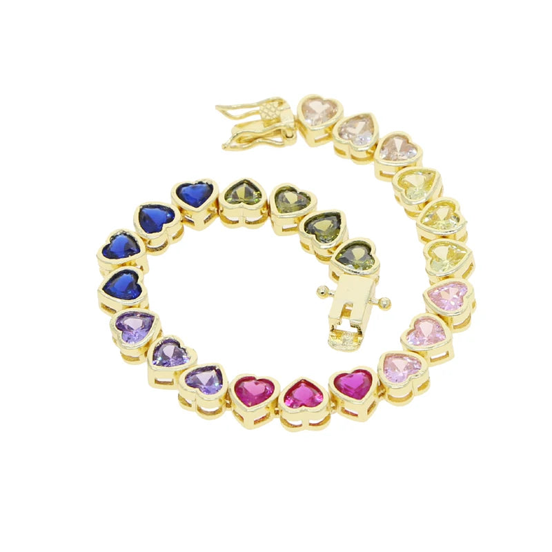 Pulsera Tennis Rainbow de Corazones arriba y abajo