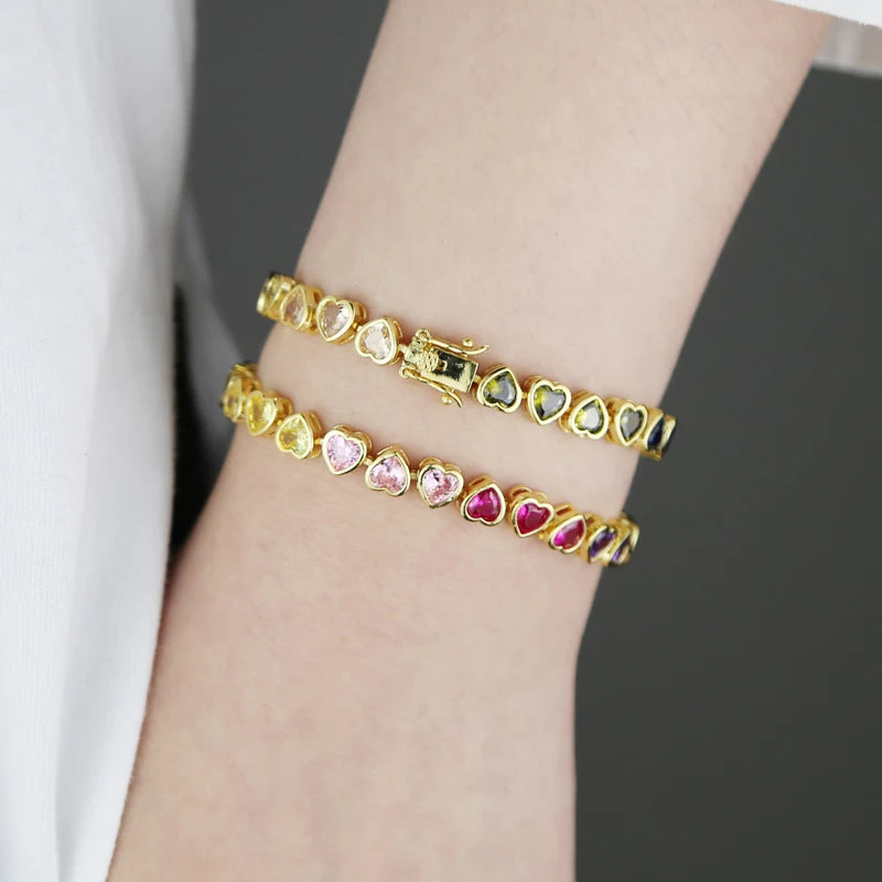 Pulsera Tennis Rainbow de Corazones arriba y abajo