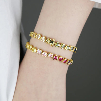 Pulsera Tennis Rainbow de Corazones arriba y abajo