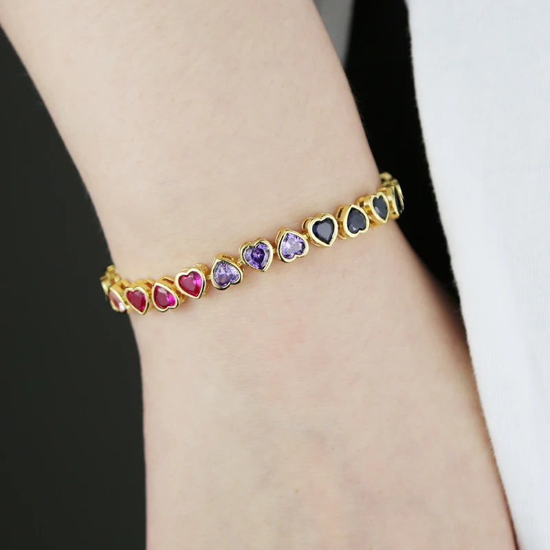 Pulsera Tennis Rainbow de Corazones arriba y abajo