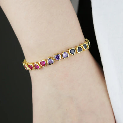 Pulsera Tennis Rainbow de Corazones arriba y abajo