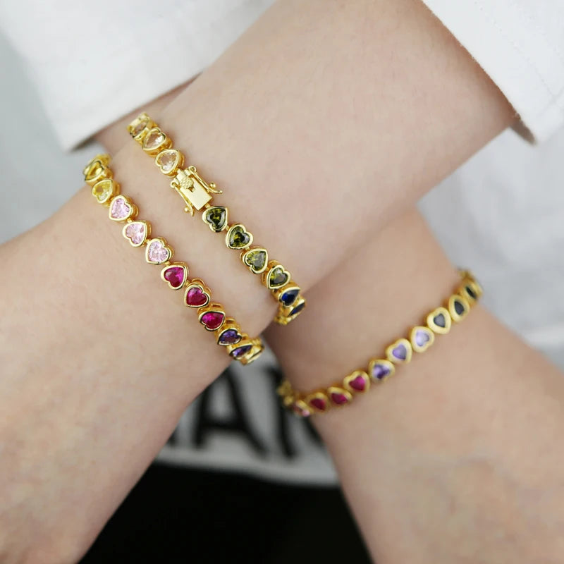 Pulsera Tennis Rainbow de Corazones arriba y abajo