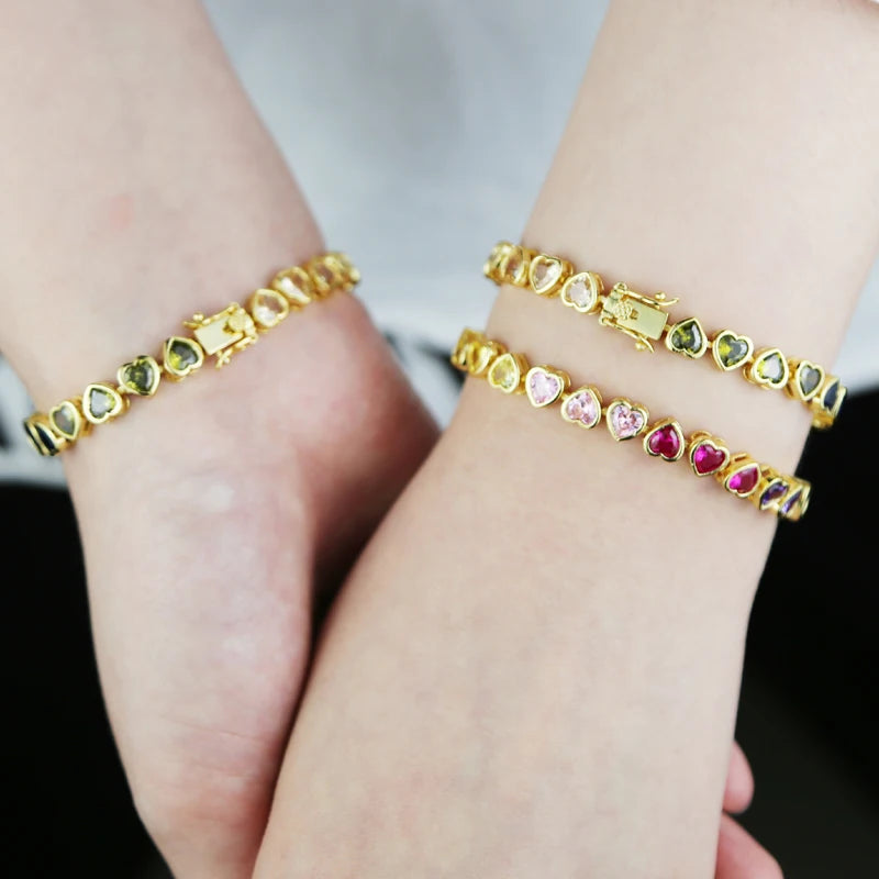 Pulsera Tennis Rainbow de Corazones arriba y abajo