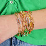 Pulsera Paperclip con Eslabones y Circonias