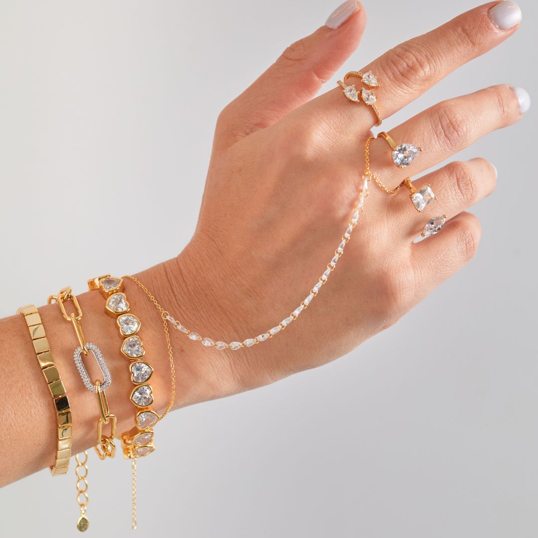 Pulsera Paperclip con Eslabones y Circonias