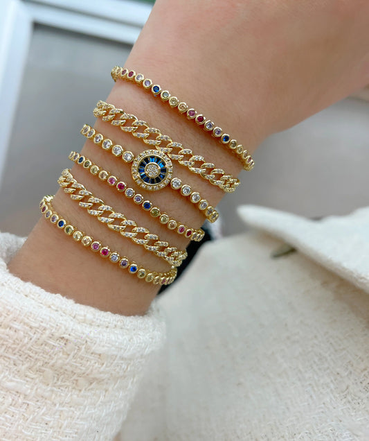 Pulsera Tennis Mini Arcoíris en Bisel