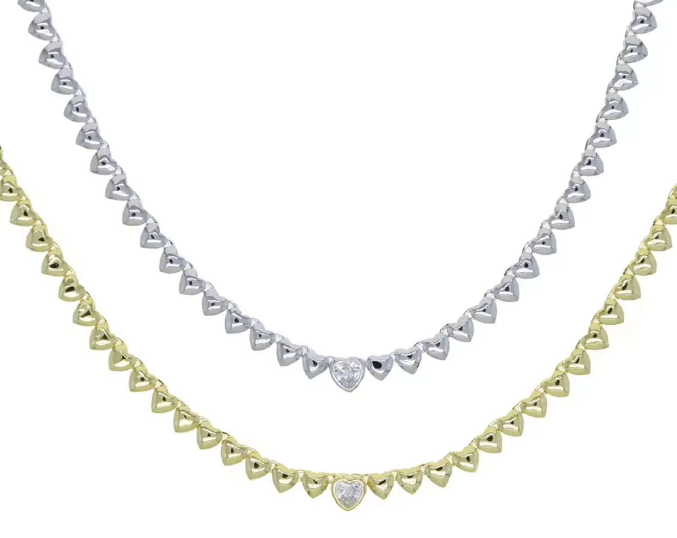 Riviera de Corazones Solidos con Diamante