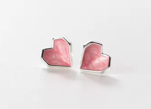 Stud de Corazon Esmaltado en Rosa Pastel