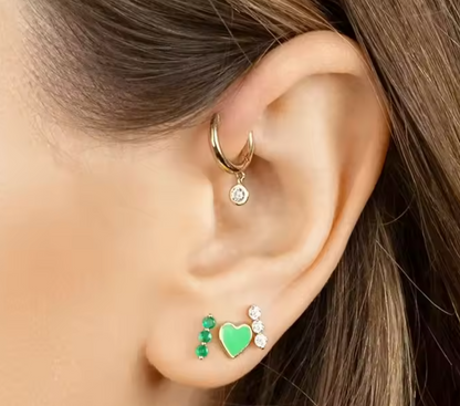 Stud Corazon Esmaltado en Verde