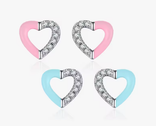 Stud Corazon Hueco Esmalte Azul