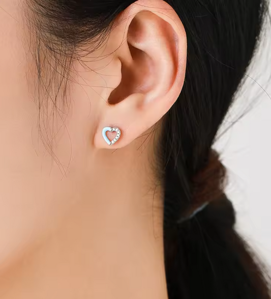 Stud Corazon Hueco Esmalte Azul