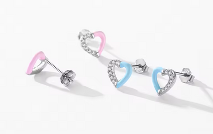 Stud Corazon Hueco Esmalte Rosa