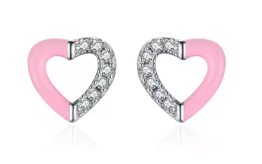 Stud Corazon Hueco Esmalte Rosa