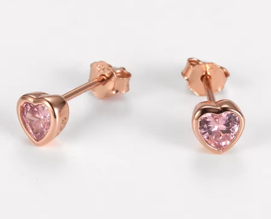 Stud de Mini Corazon con Piedra Baby Pink
