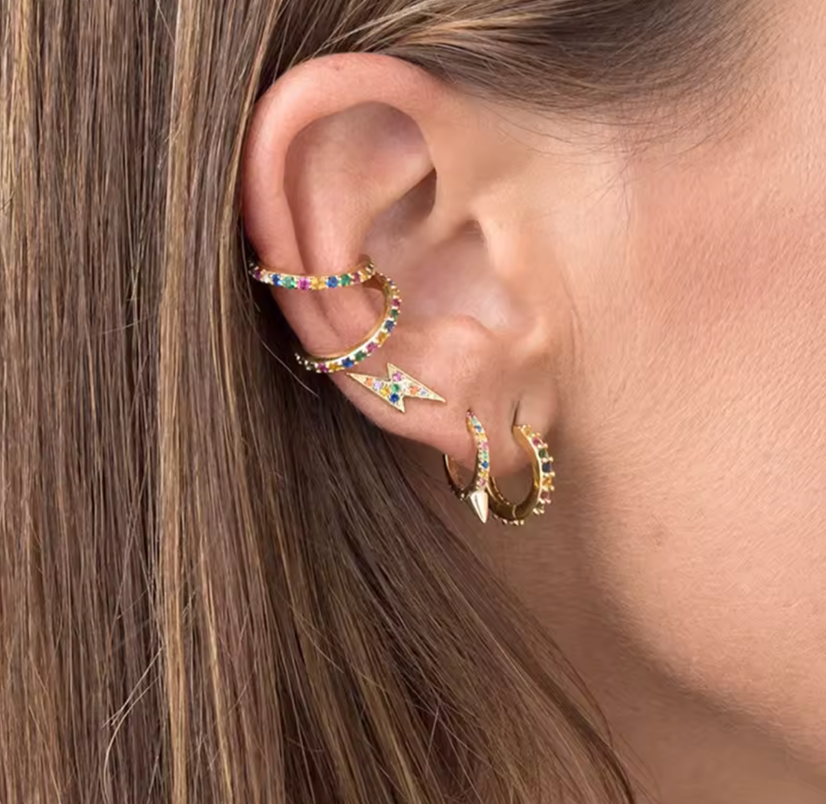 Stud de Rayo con Circonias de Colores