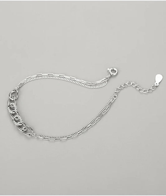 Pulsera Doble con Eslabones Cubanos y Zirconias