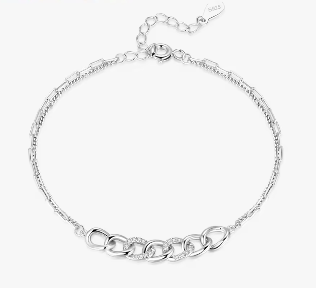 Pulsera Doble con Eslabones Cubanos y Zirconias