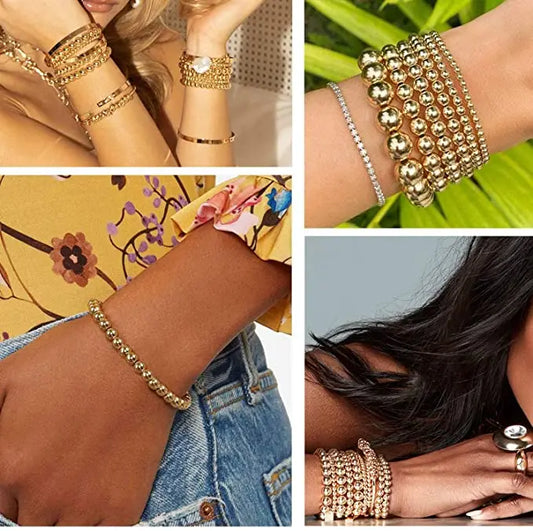 Pulseras Elastica Bolitas Doradas