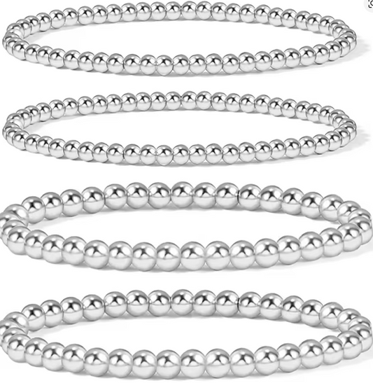 Pulseras Elastica Bolitas Plateadas