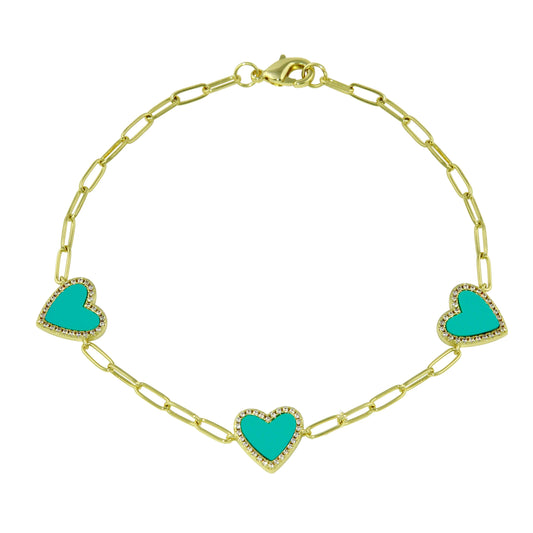 Pulsera Paper-Clip de Corazones con Zirconias