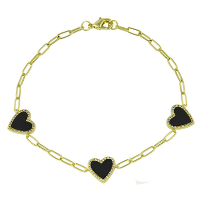 Pulsera Paper-Clip de Corazones con Zirconias